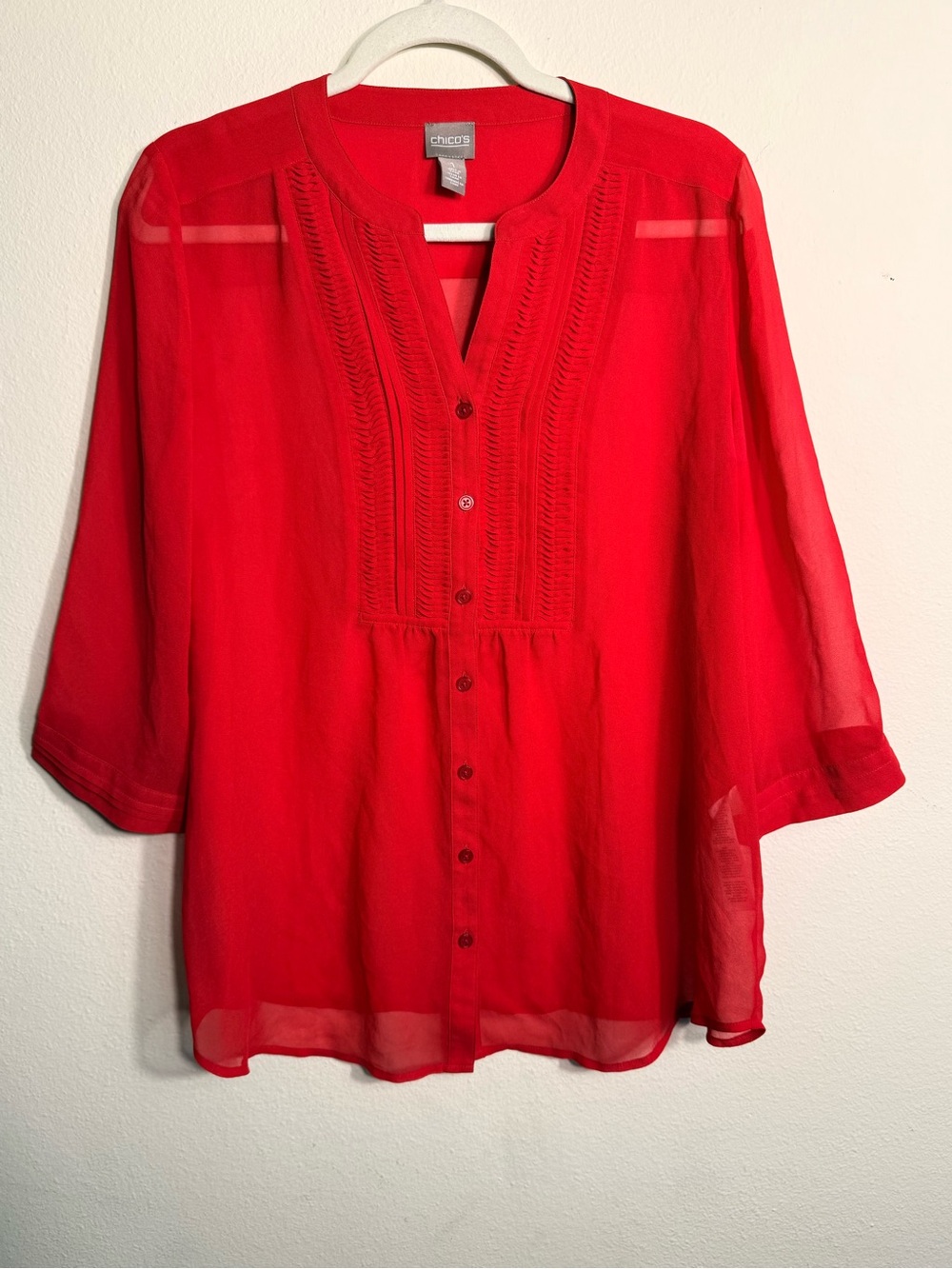 Chico's Vibrant Red Pintuck Button-Front Blouse